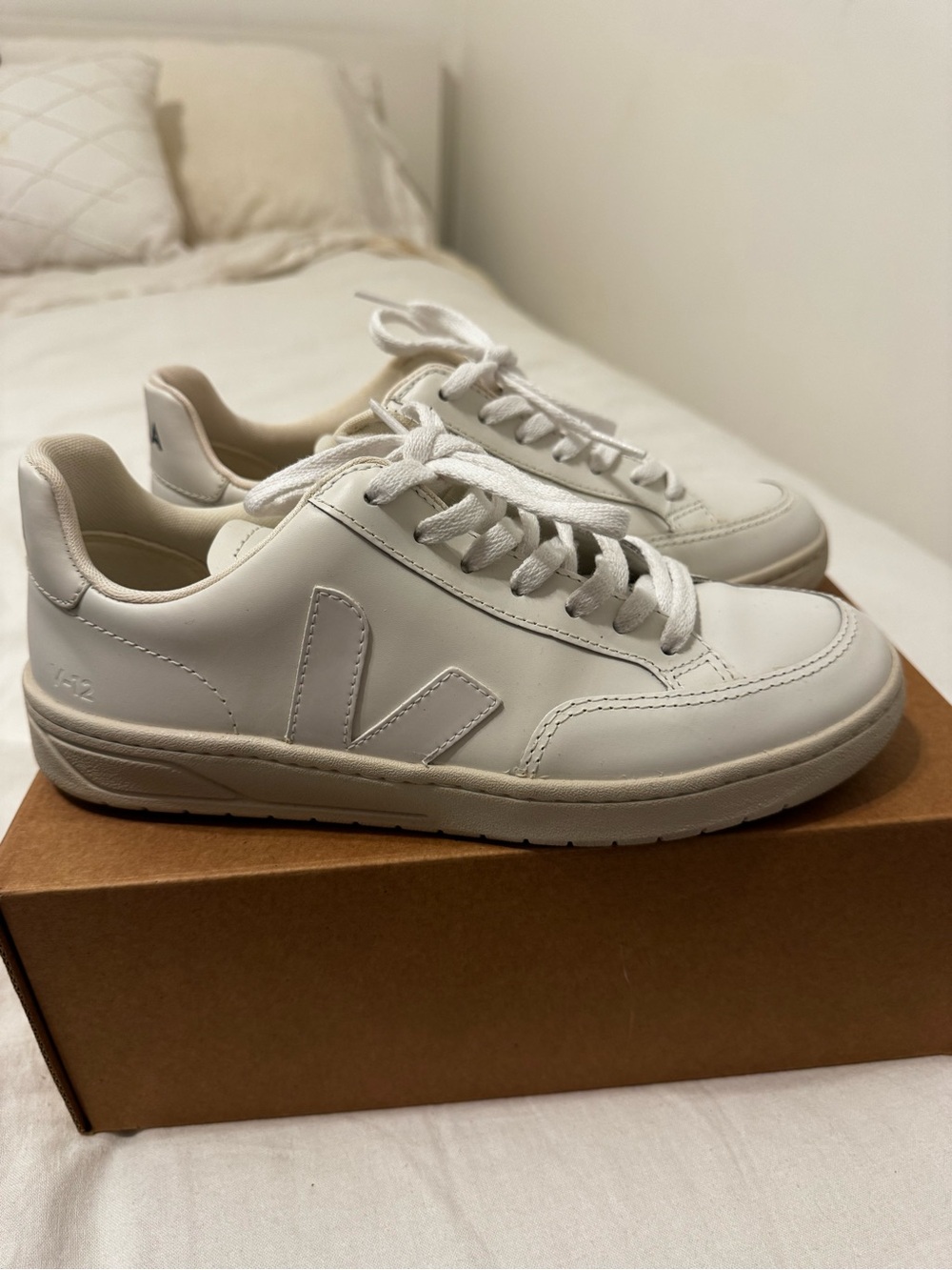 Veja V-12 Leather Sneakers in White - Picture 2 of 3